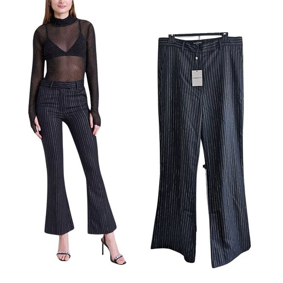 NWT GENERATION LOVE Jack Black Gold Pinstripe Wool Blend Flare Leg Pants Size 14 - Picture 1 of 10